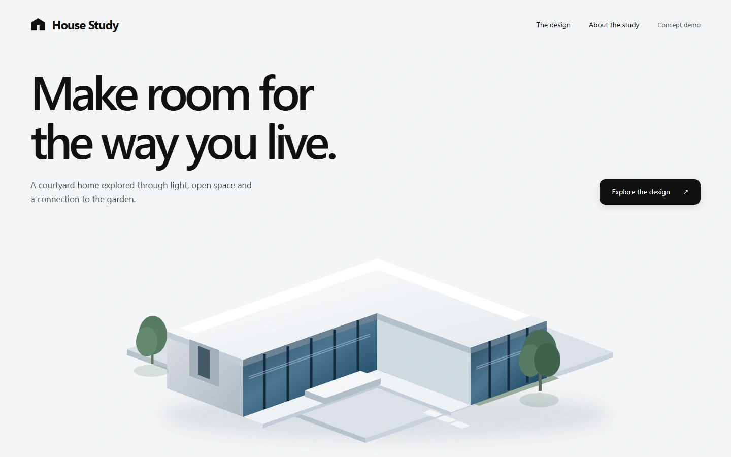 House Study concept website with an original illustrated house.