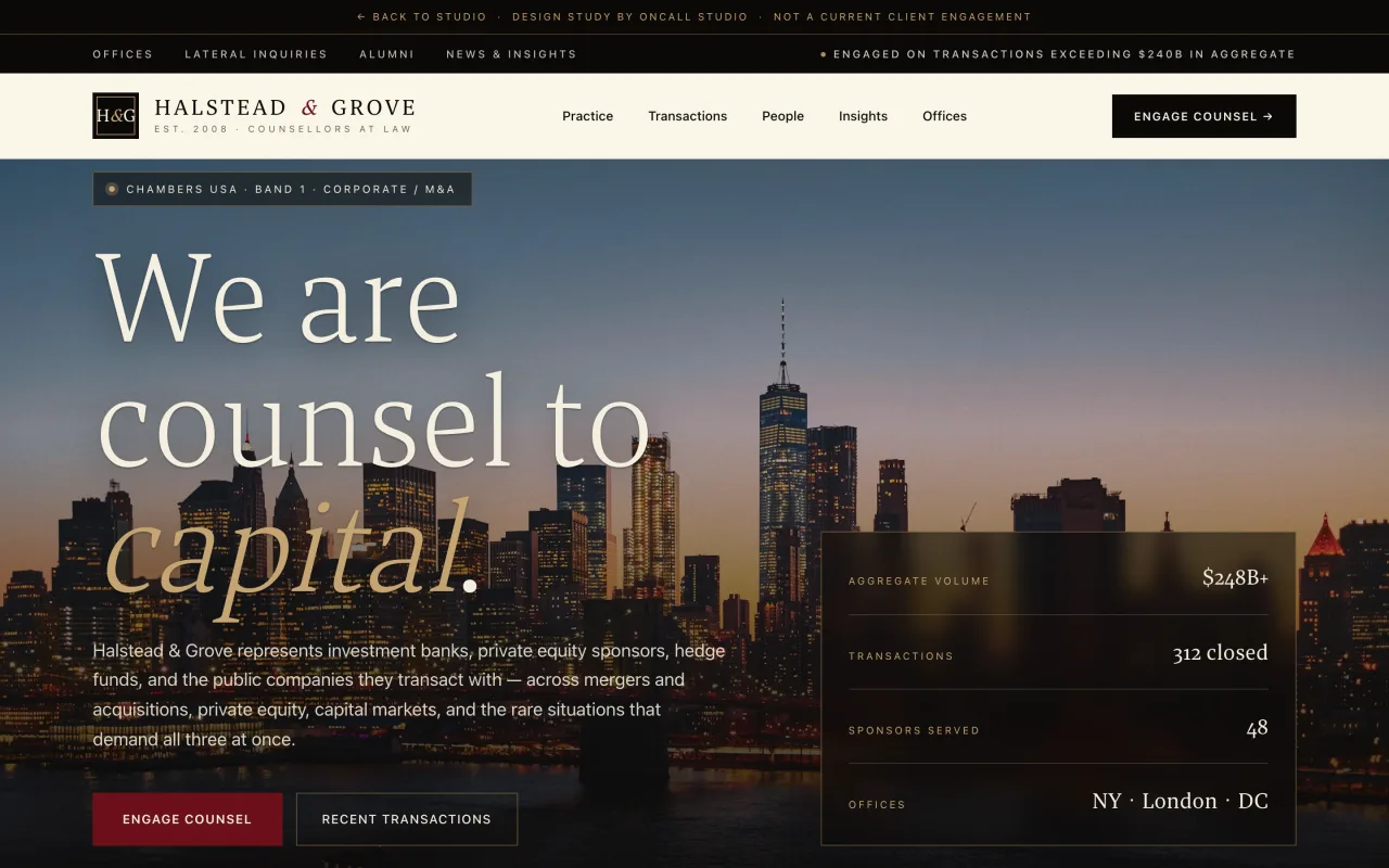 Halstead and Grove fictional law firm website study.