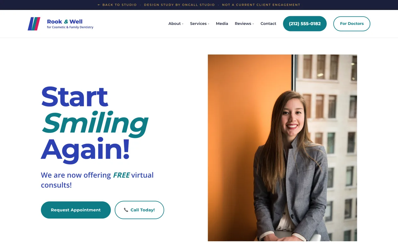Rook and Well fictional dental practice website study.