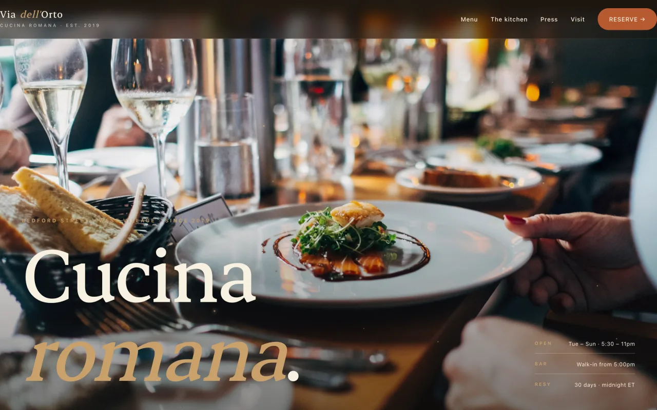 Via dell’Orto restaurant website study with its introduction and menu navigation.