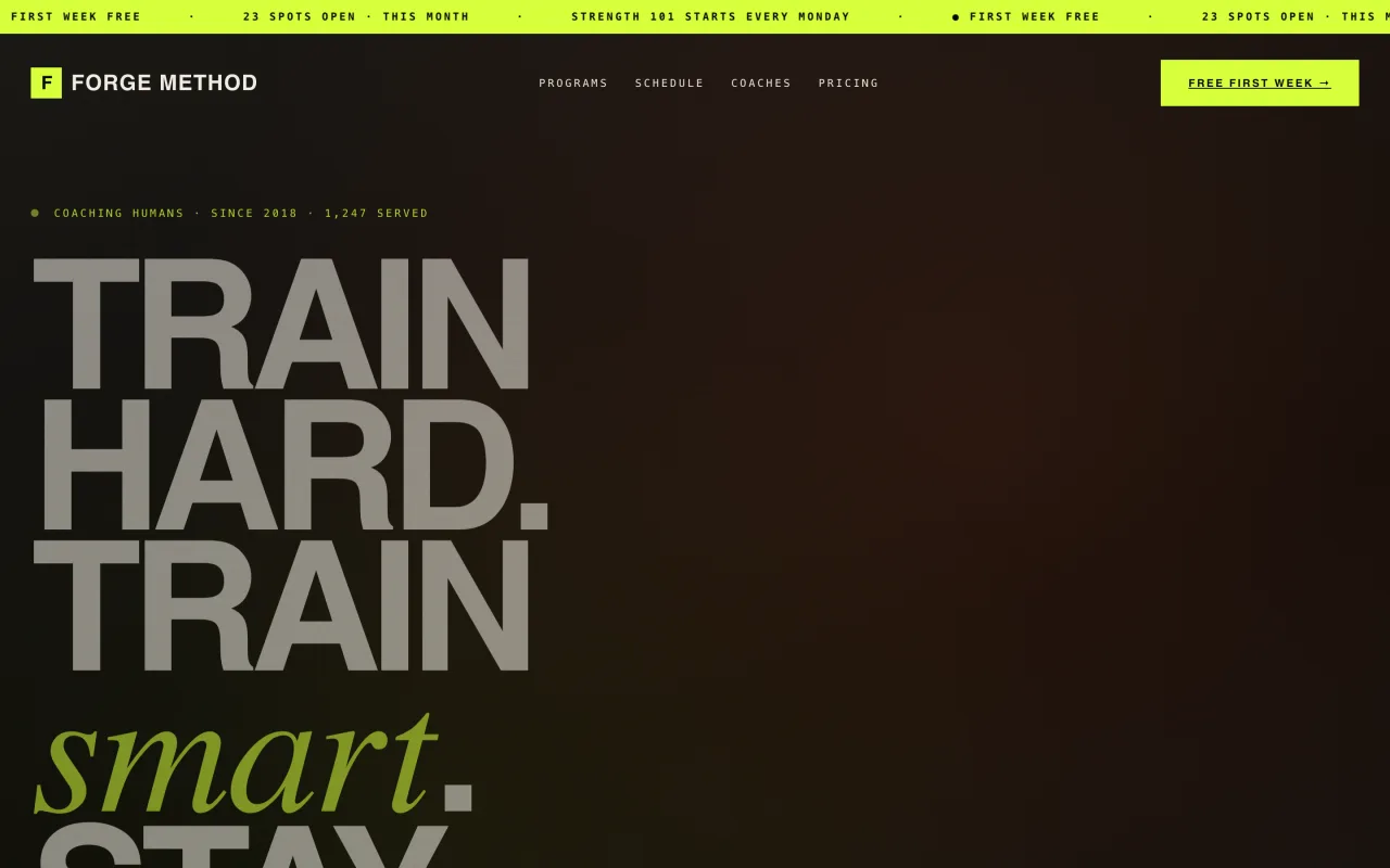 Forge Method fitness studio website study.