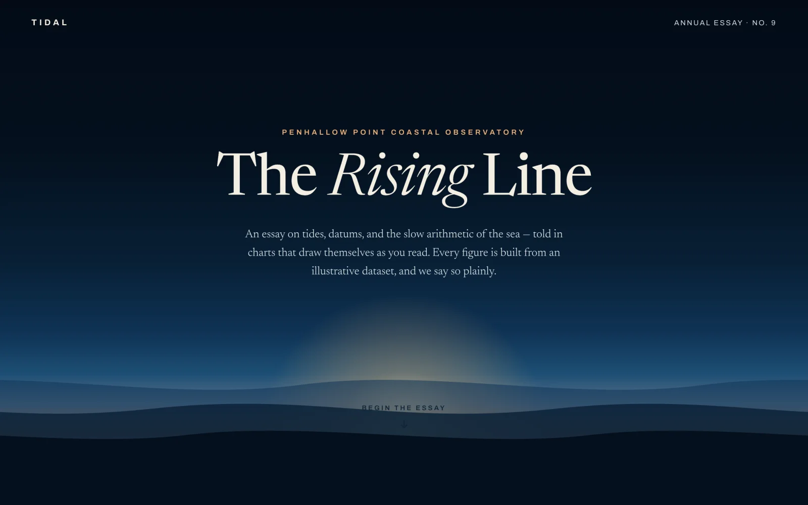 Tidal interactive website showing its illustrated sea-level essay introduction.