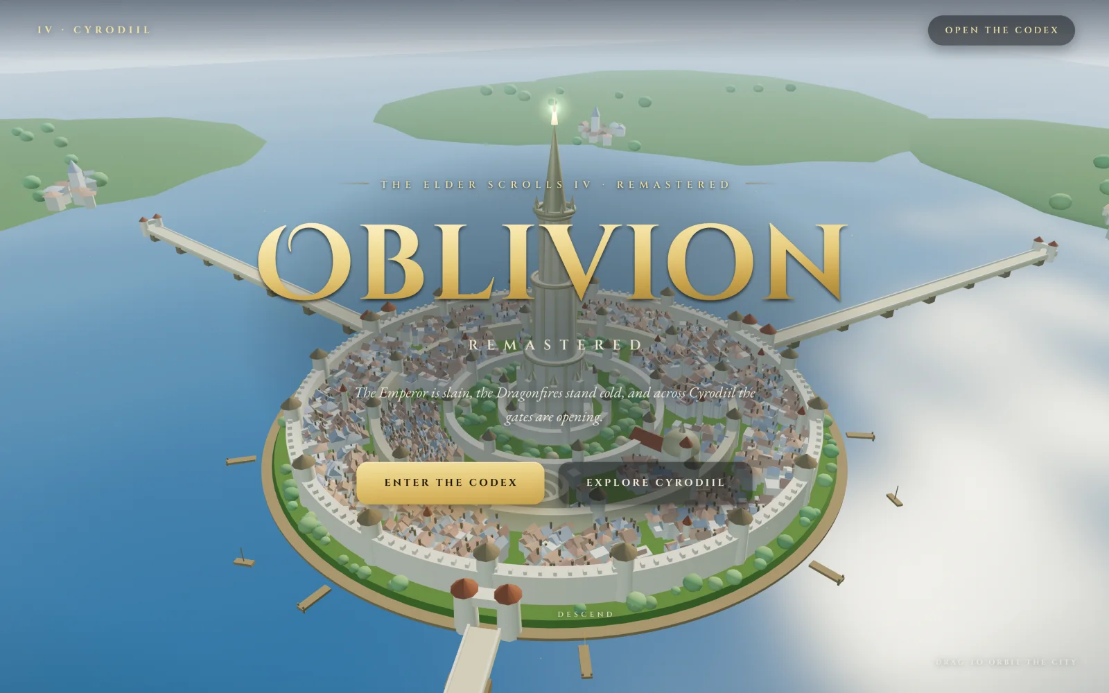 Oblivion Codex fan project displaying its browser world.